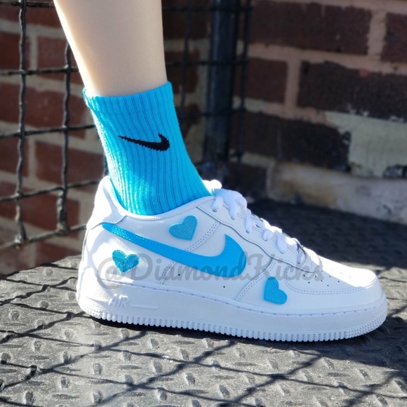Custom Nike Air Force 1 Custom Hearts White Blue - Picture 4 of 4